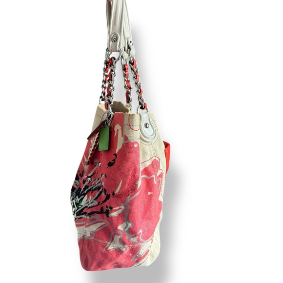 Coach Poppy Flower Sequin Stud Whipstitch Floral Duffle Large Tote Shoulder Bag - Picture 5 of 11